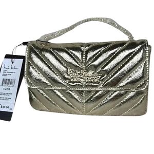 Nicole Miller Gold Crossbody Bag with Chain Strap and Quilted Design NEW